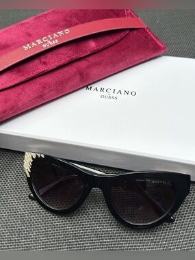 Marciano Black Cat-Eye Sunglasses with Gold Temple Detail